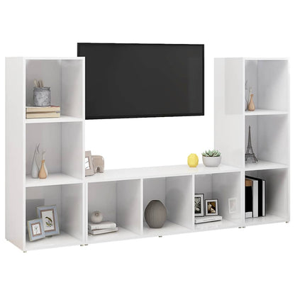 vidaXL 3 Piece TV Cabinet Set White 107x35x37 cm Engineered Wood