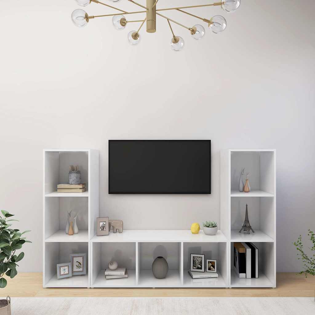 vidaXL 3 Piece TV Cabinet Set White 107x35x37 cm Engineered Wood
