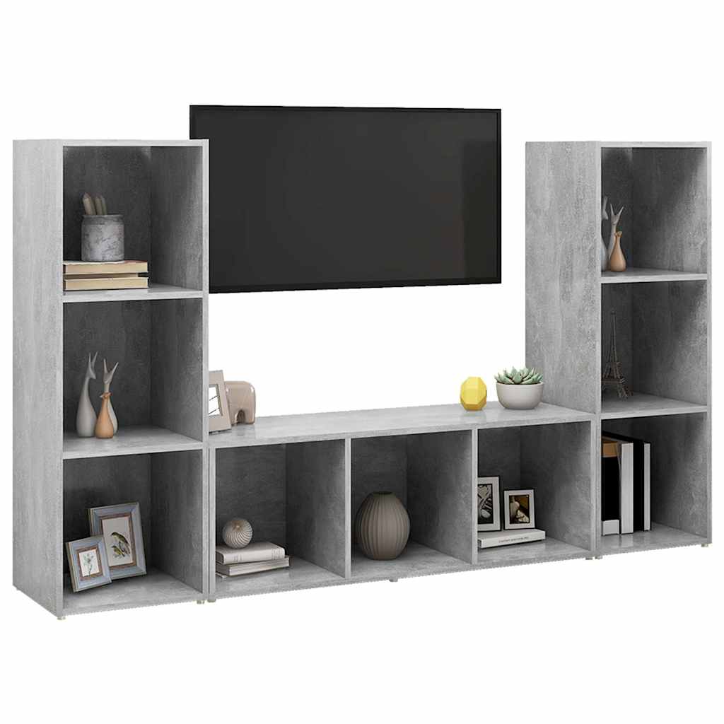 vidaXL 3 Piece TV Cabinet Set Concrete Grey 107x35x37 cm Engineered Wood