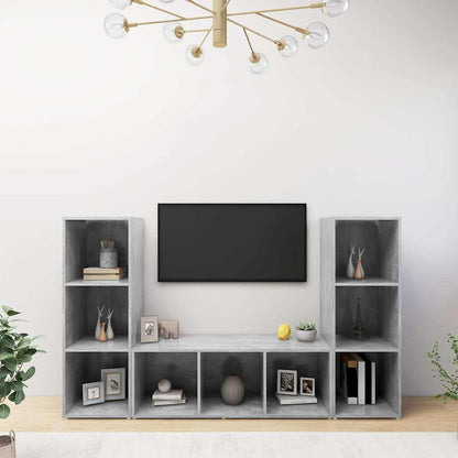 vidaXL 3 Piece TV Cabinet Set Concrete Grey 107x35x37 cm Engineered Wood