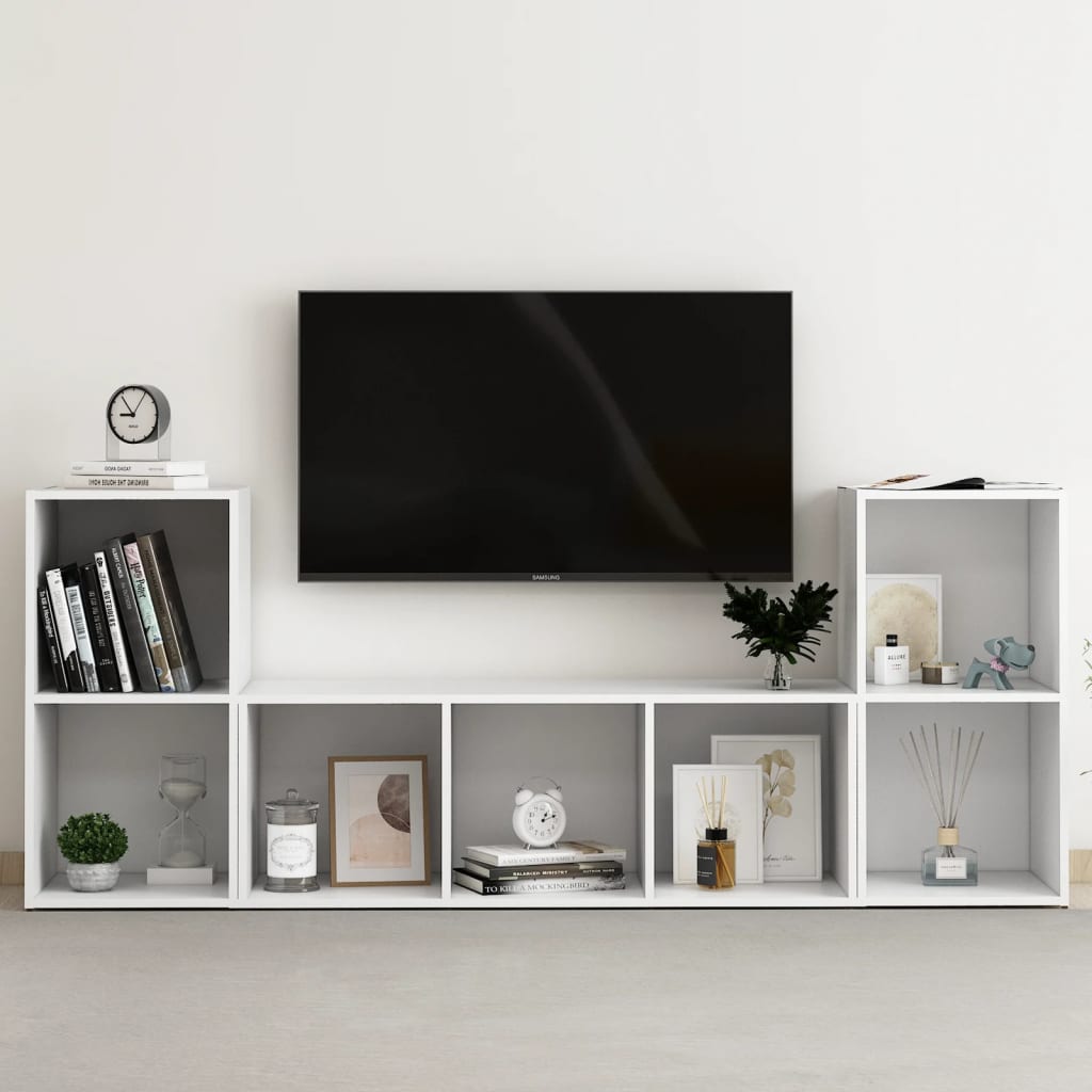 vidaXL 3 Piece TV Cabinet Set White Engineered Wood