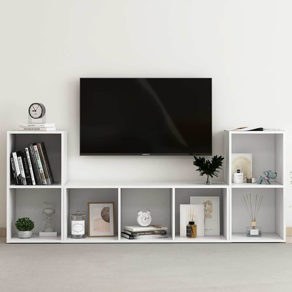vidaXL 3 Piece TV Cabinet Set White Engineered Wood