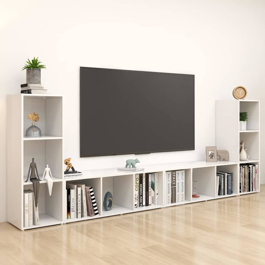 vidaXL 4 Piece TV Cabinet Set White 107x35x37 cm Engineered Wood