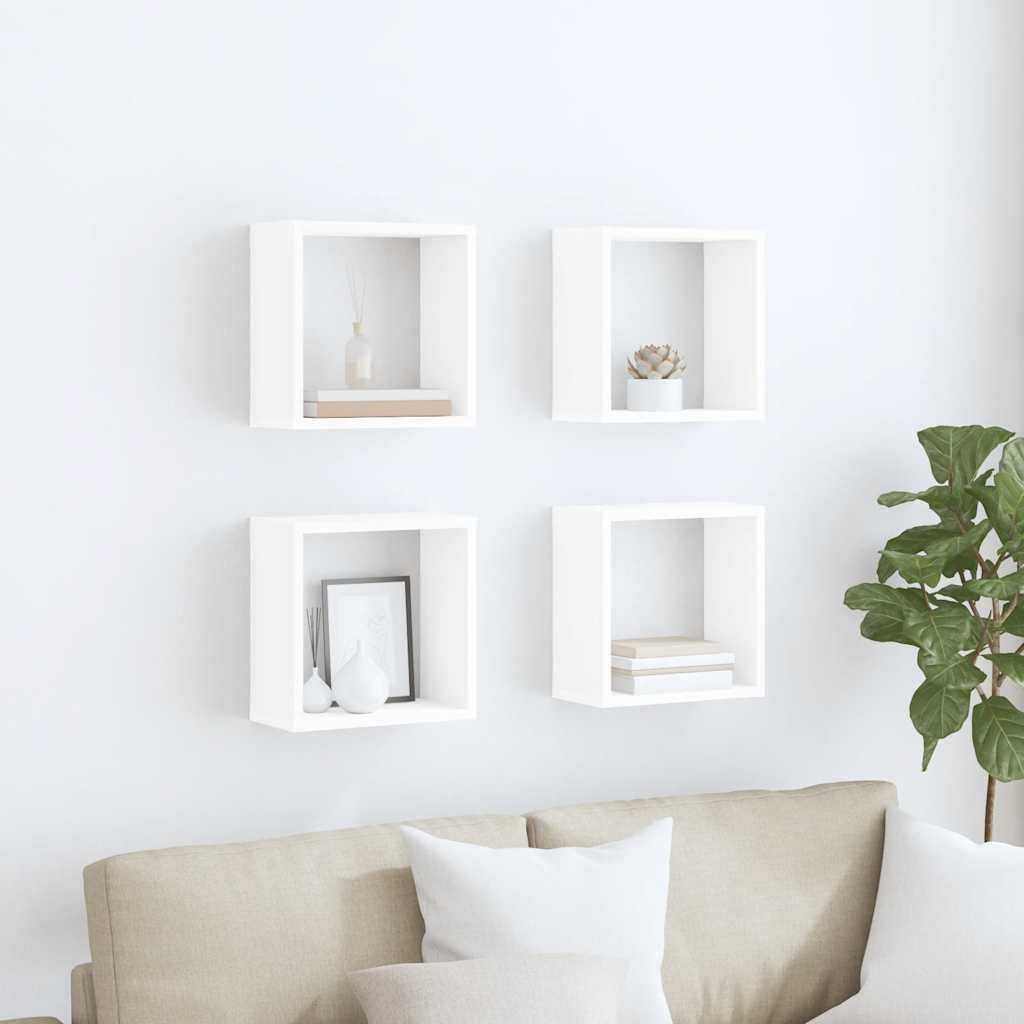 vidaXL Wall Cube Shelves 4 pcs White 30x15x30 cm