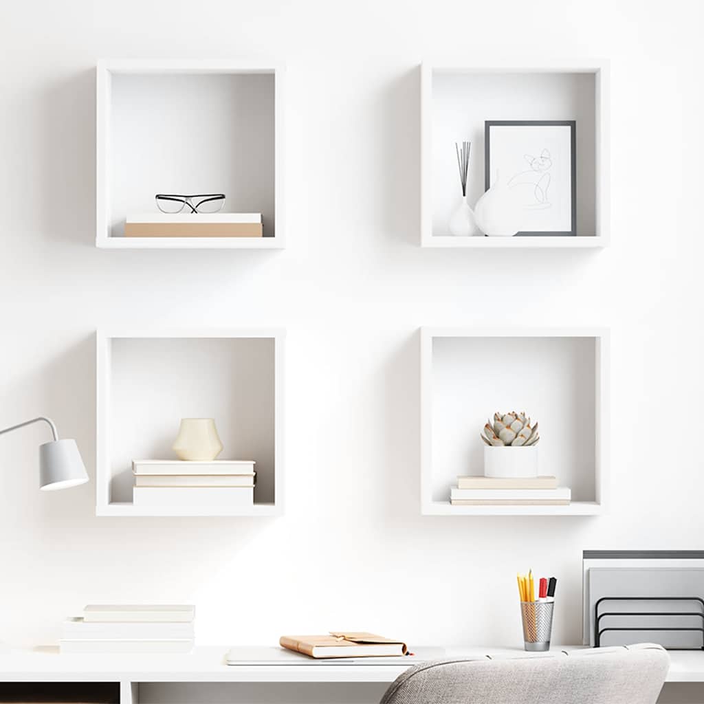 vidaXL Wall Cube Shelves 4 pcs White 30x15x30 cm