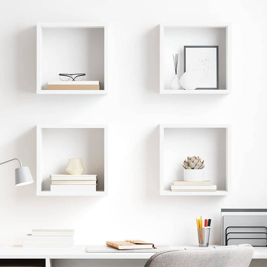 806999 vidaXL Wall Cube Shelves 4 pcs White 30x15x30 cm