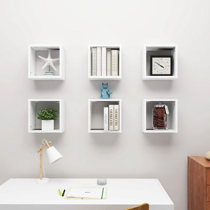 vidaXL Cube Shelf | Set of 6 | White | Engineered wood | 30x15x30 cm per cube