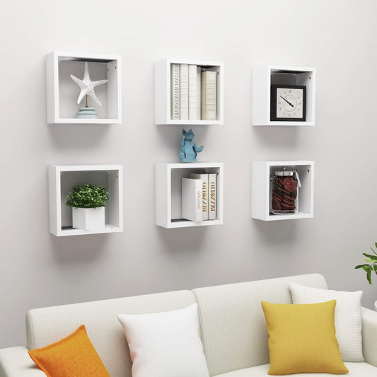 vidaXL Cube Shelf | Set of 6 | White | Engineered wood | 30x15x30 cm per cube
