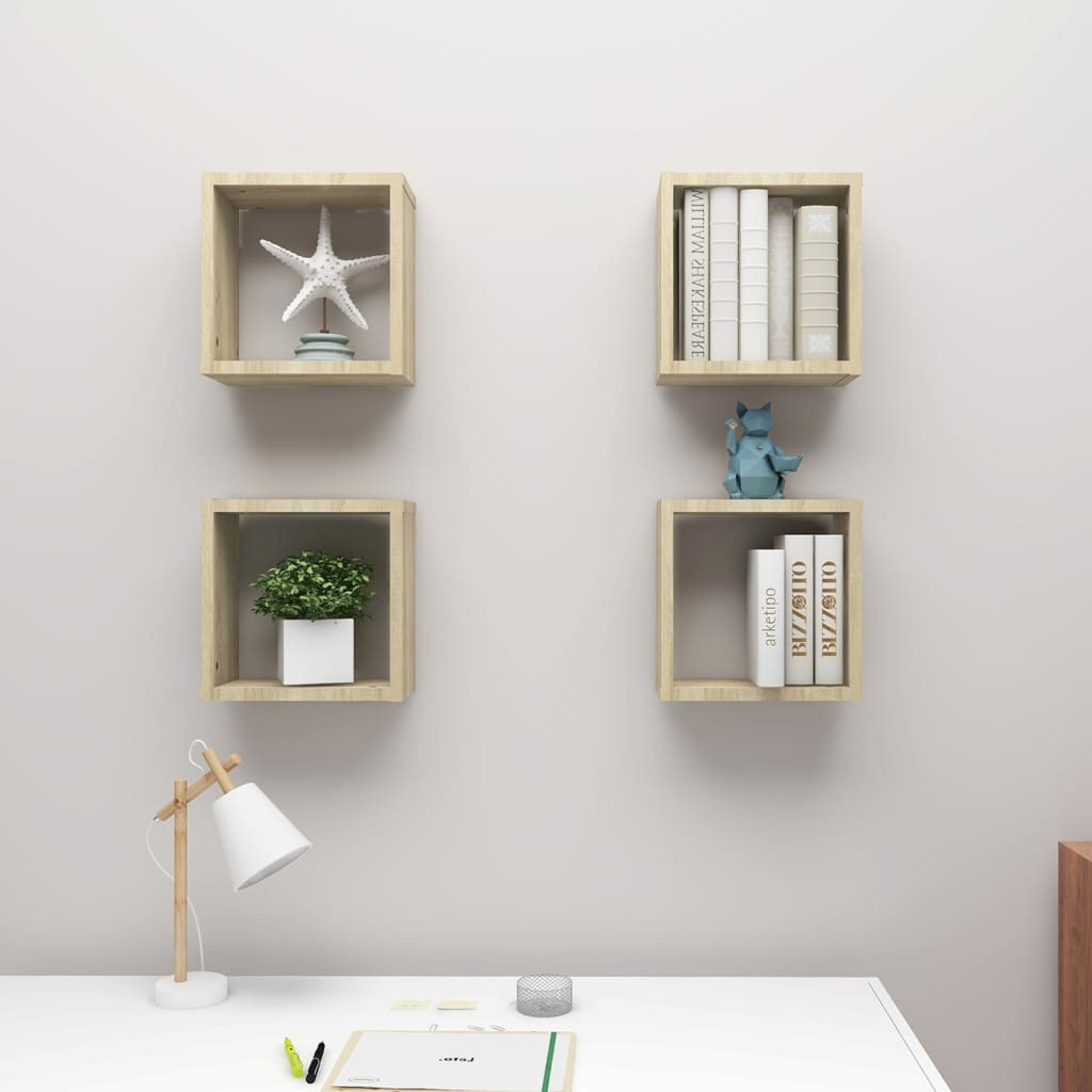 vidaXL Cube Shelf | Set of 4 | Sonoma oak | Engineered wood | Medium