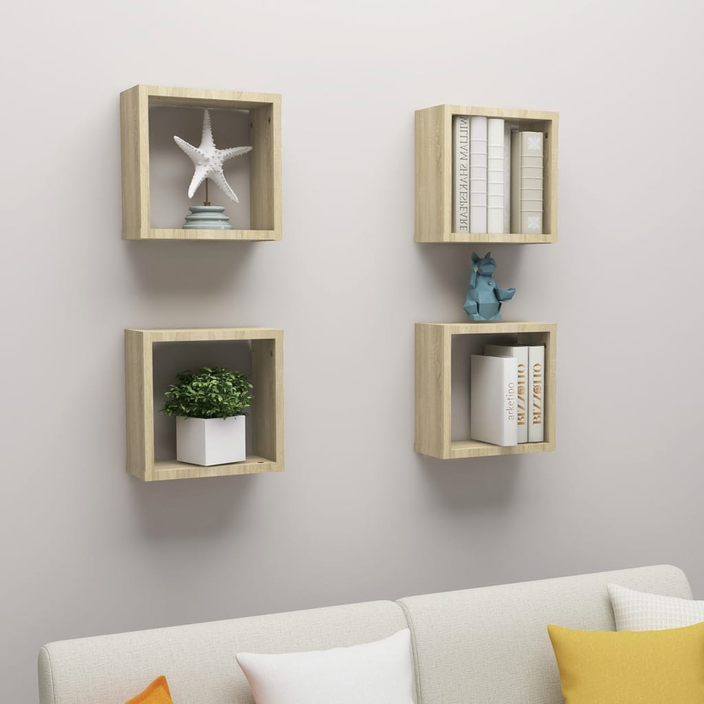 vidaXL Cube Shelf | Set of 4 | Sonoma oak | Engineered wood | Medium