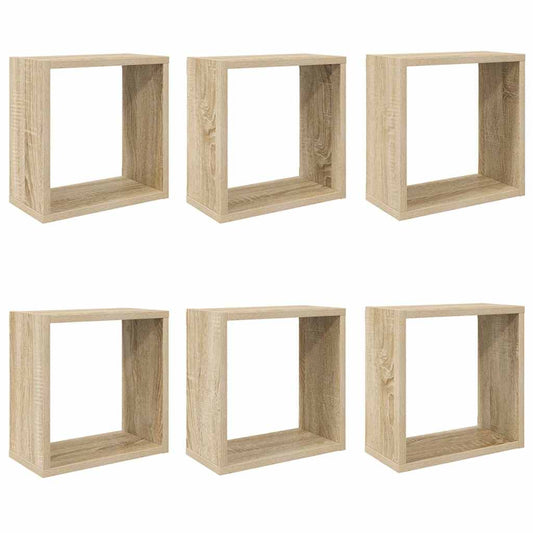 807009 vidaXL Wall Cube Shelves 6 pcs Sonoma Oak 30x15x30 cm
