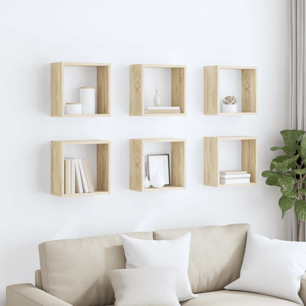 vidaXL Wall Cube Shelves 6 pcs Sonoma Oak 30x15x30 cm