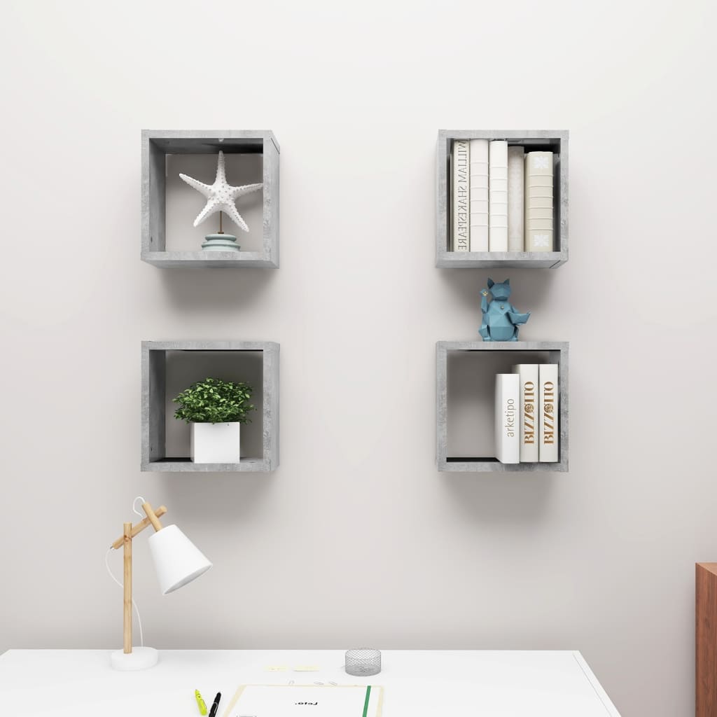 vidaXL Cube Shelf |  Set of 4 | Concrete grey | Engineered wood