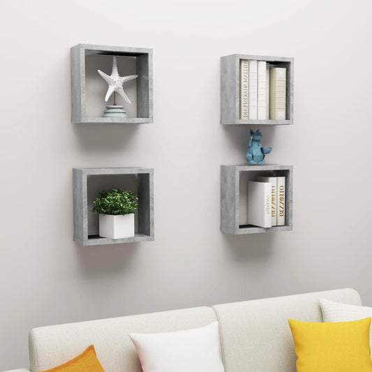 vidaXL Cube Shelf |  Set of 4 | Concrete grey | Engineered wood