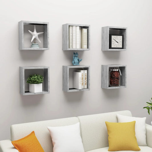vidaXL Cube Shelf | Set of 6 | Concrete Grey | Engineered wood | Medium