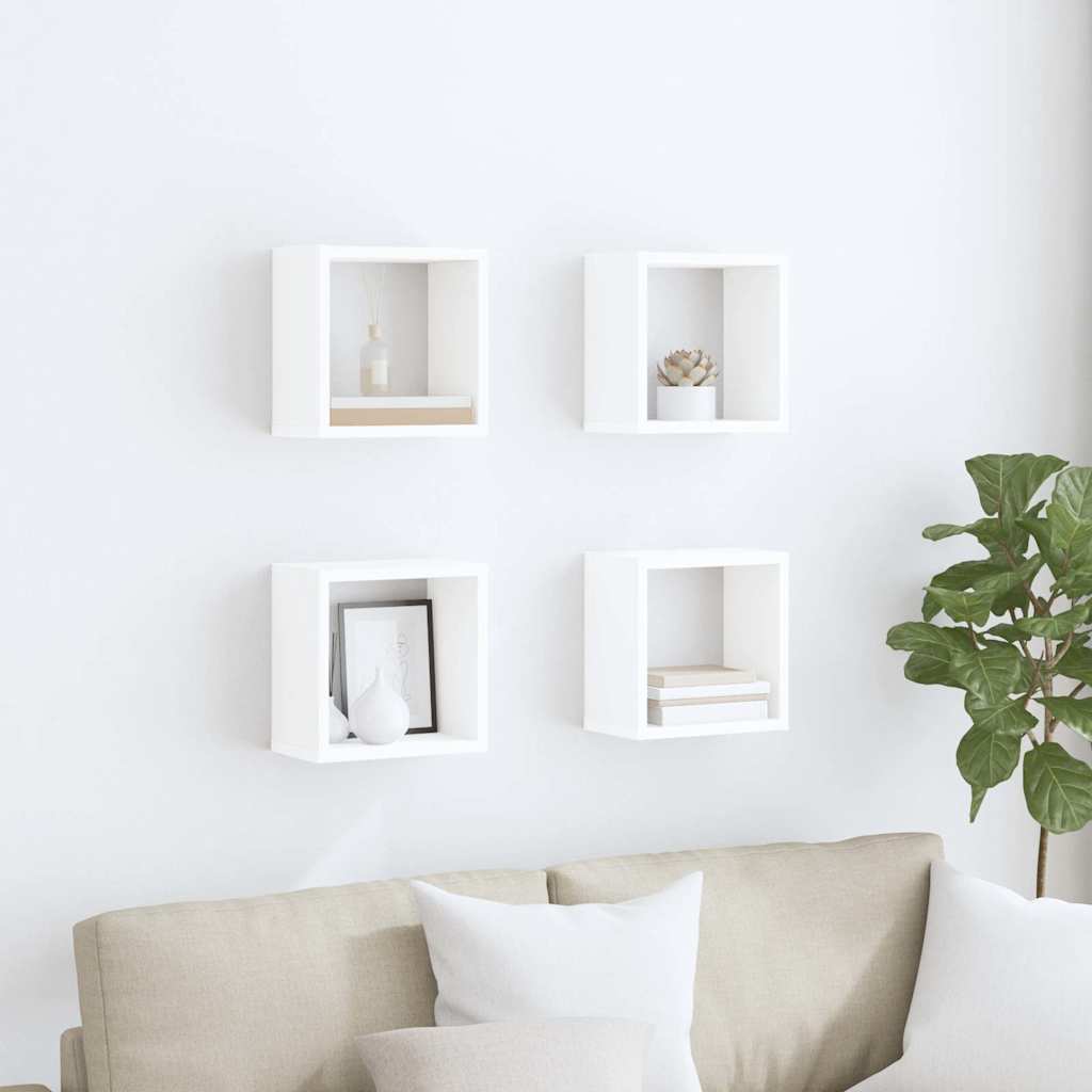 vidaXL Wall Cube Shelves 4 pcs White 26x15x26 cm