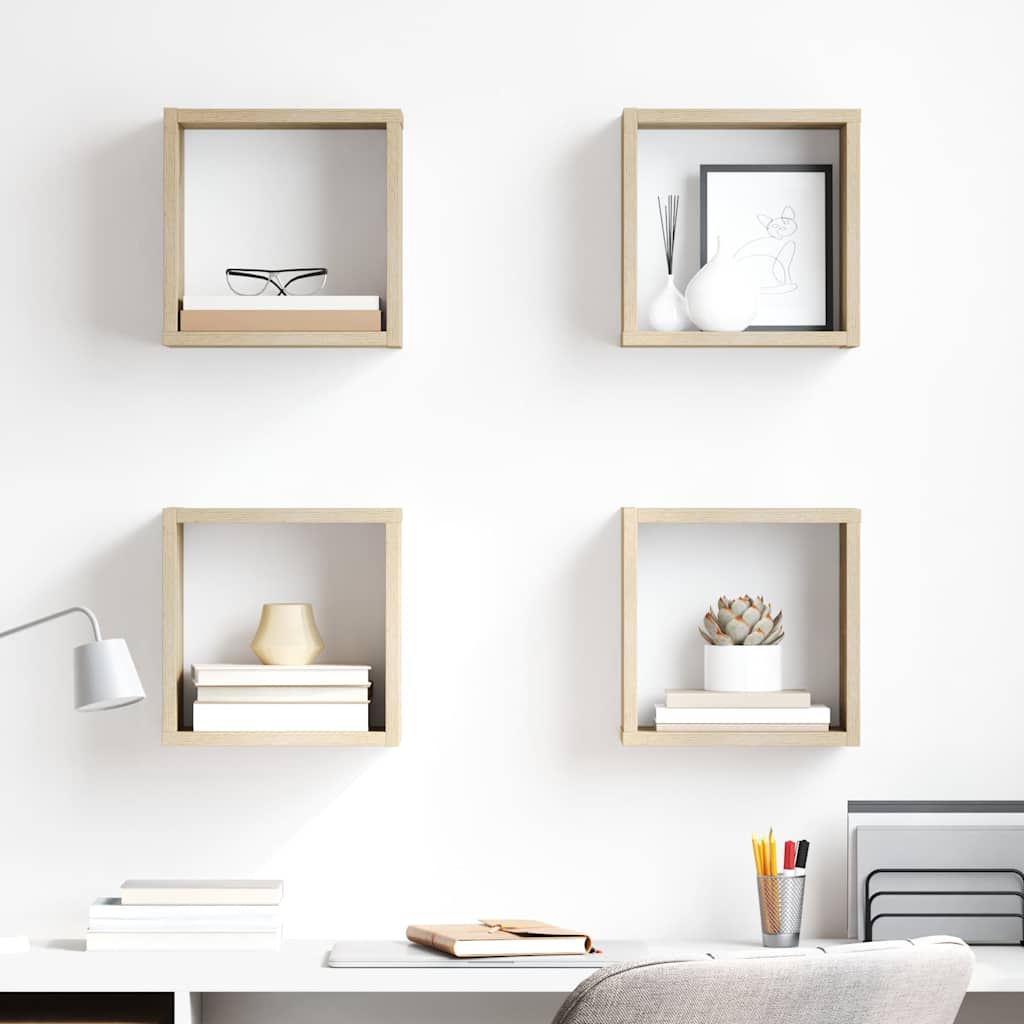 vidaXL Wall Cube Shelves 4 pcs Sonoma Oak 26x15x26 cm