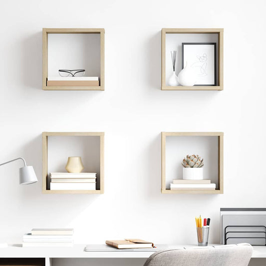 vidaXL Wall Cube Shelves 4 pcs Sonoma Oak 26x15x26 cm