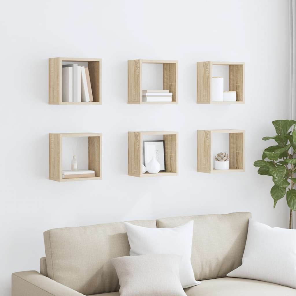vidaXL Wall Cube Shelves 6 pcs Sonoma Oak 26x15x26 cm