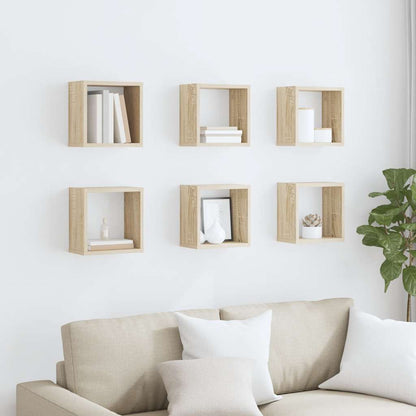 vidaXL Wall Cube Shelves 6 pcs Sonoma Oak 26x15x26 cm