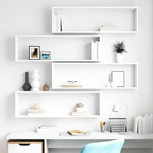 vidaXL Wall Cube Shelf 4 pcs White 100x15x30 cm Engineered Wood