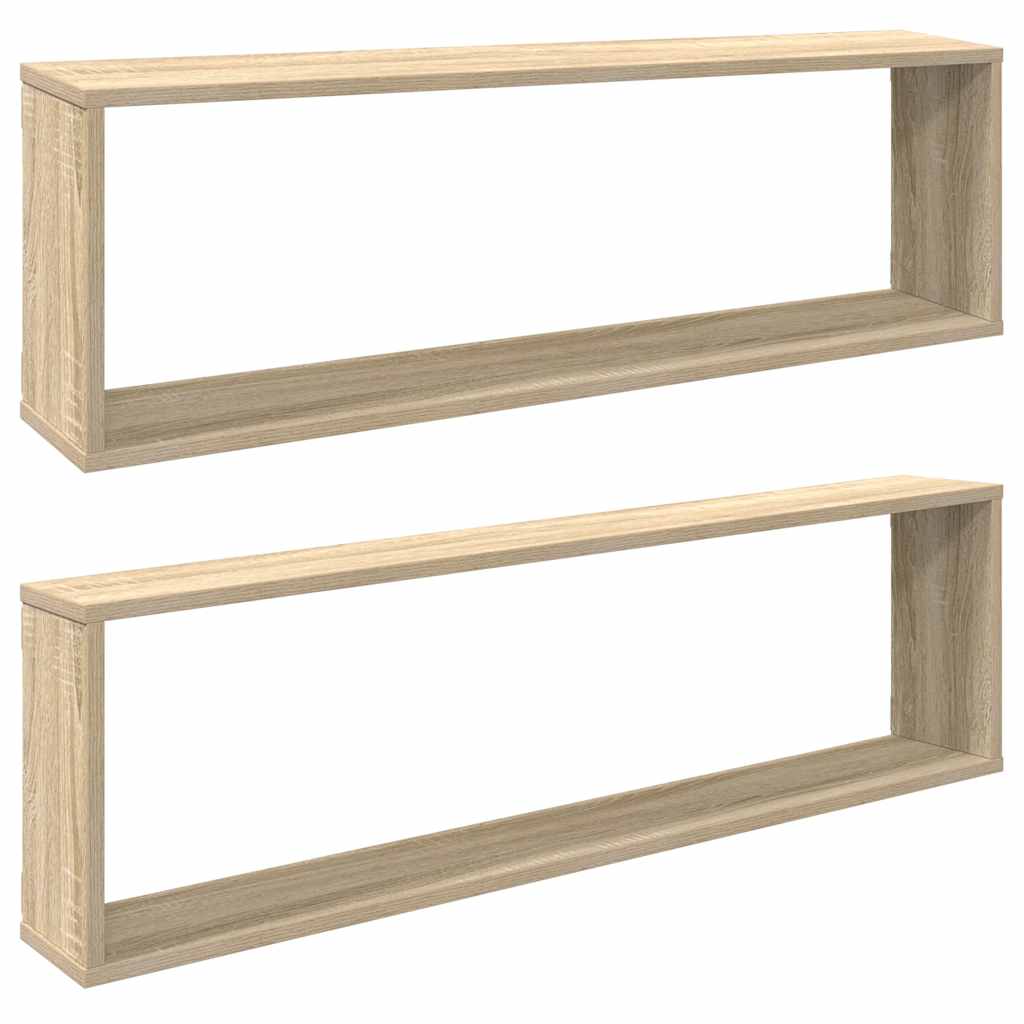 vidaXL Wall Cube Shelf 2 pcs Sonoma Oak 100x15x30 cm Engineered Wood