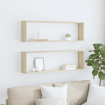 vidaXL Wall Cube Shelf 2 pcs Sonoma Oak 100x15x30 cm Engineered Wood