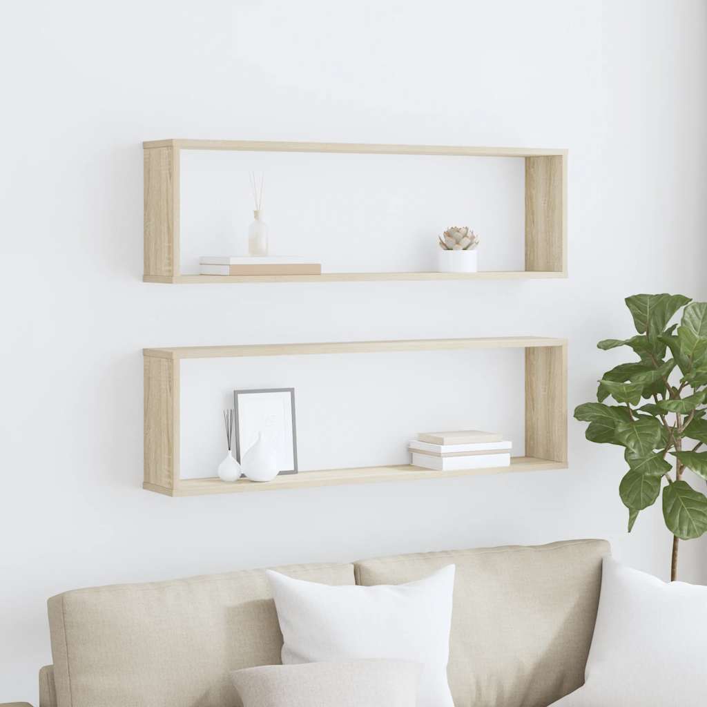 vidaXL Wall Cube Shelf 2 pcs Sonoma Oak 100x15x30 cm Engineered Wood