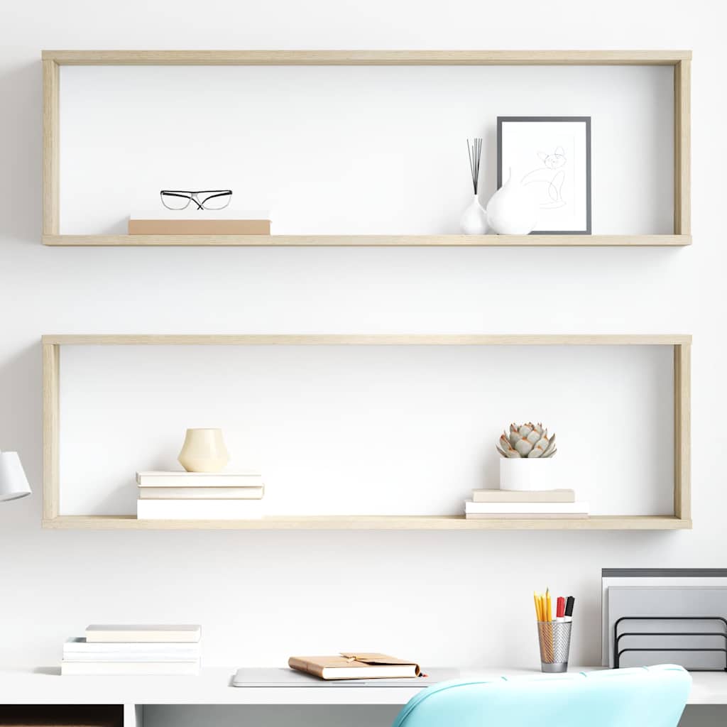 vidaXL Wall Cube Shelf 2 pcs Sonoma Oak 100x15x30 cm Engineered Wood