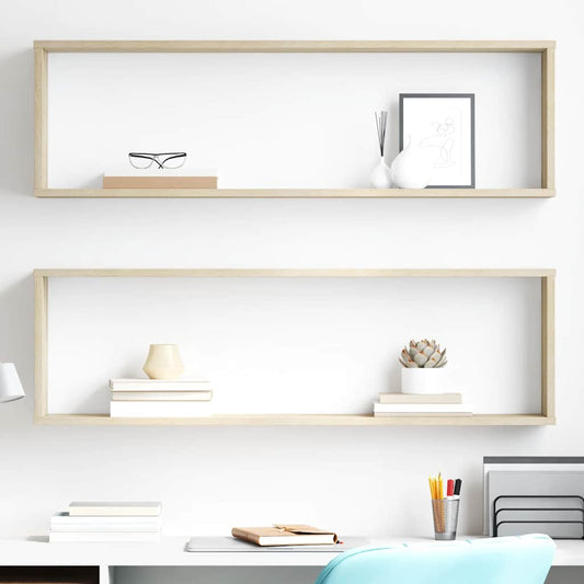 vidaXL Wall Cube Shelf 2 pcs Sonoma Oak 100x15x30 cm Engineered Wood