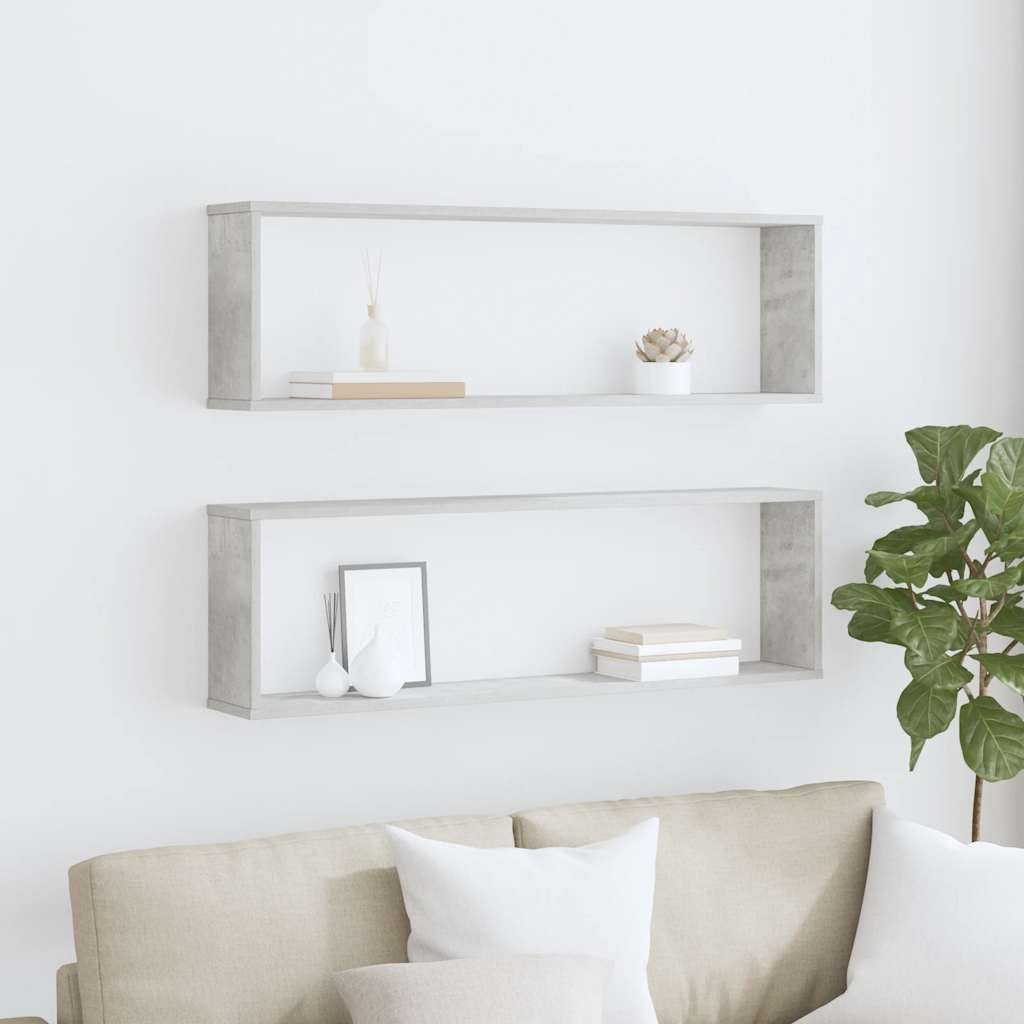 vidaXL Wall Cube Shelf 2 pcs Concrete Grey 100x15x30 cm Engineered Wood