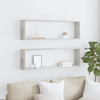 vidaXL Wall Cube Shelf 2 pcs Concrete Grey 100x15x30 cm Engineered Wood