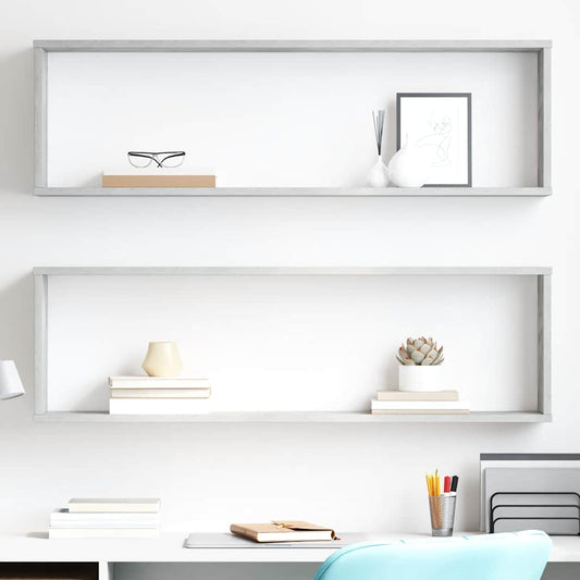 vidaXL Wall Cube Shelf 2 pcs Concrete Grey 100x15x30 cm Engineered Wood