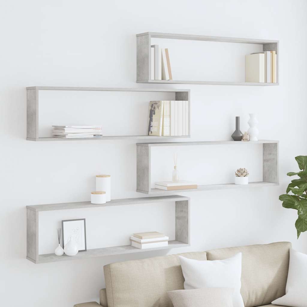 vidaXL Wall Cube Shelf 4 pcs Concrete Grey 100x15x30 cm Engineered Wood