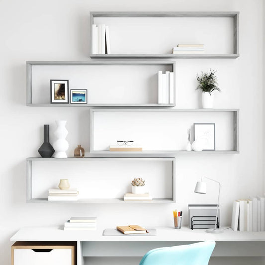 vidaXL Wall Cube Shelf 4 pcs Concrete Grey 100x15x30 cm Engineered Wood