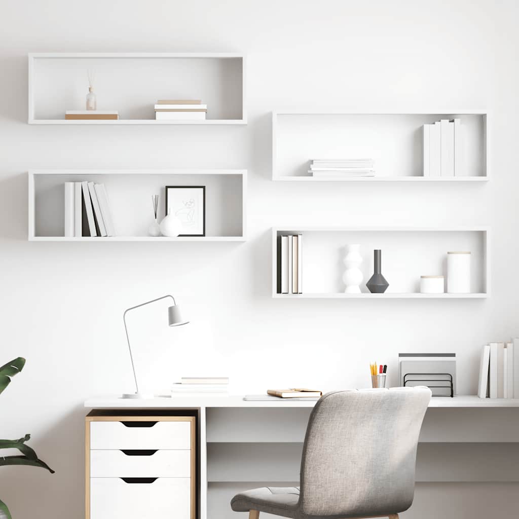 vidaXL Wall Cube Shelf 4 pcs White 80x15x26.5 cm Engineered Wood
