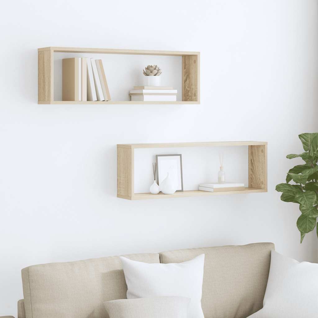 vidaXL Wall Cube Shelf 2 pcs Sonoma Oak 80x15x26.5 cm Engineered Wood