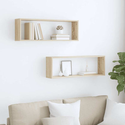 vidaXL Wall Cube Shelf 2 pcs Sonoma Oak 80x15x26.5 cm Engineered Wood