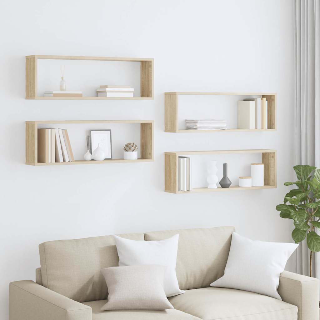 vidaXL Wall Cube Shelf 4 pcs Sonoma Oak 80x15x26.5 cm Engineered Wood