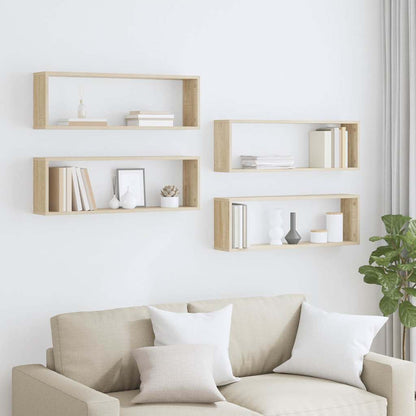 vidaXL Wall Cube Shelf 4 pcs Sonoma Oak 80x15x26.5 cm Engineered Wood