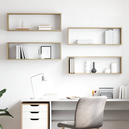 vidaXL Wall Cube Shelf 4 pcs Sonoma Oak 80x15x26.5 cm Engineered Wood
