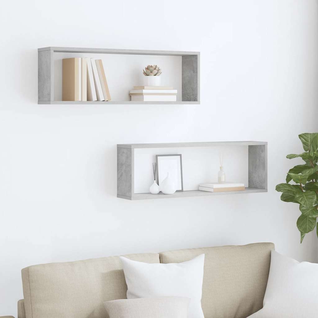 vidaXL Wall Cube Shelf 2 pcs Concrete Grey 80x15x26.5 cm Engineered Wood