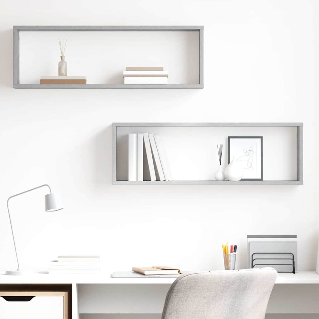 vidaXL Wall Cube Shelf 2 pcs Concrete Grey 80x15x26.5 cm Engineered Wood