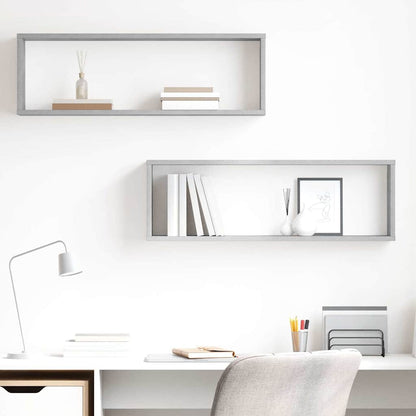 vidaXL Wall Cube Shelf 2 pcs Concrete Grey 80x15x26.5 cm Engineered Wood
