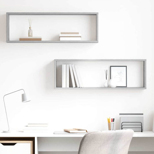 vidaXL Wall Cube Shelf 2 pcs Concrete Grey 80x15x26.5 cm Engineered Wood