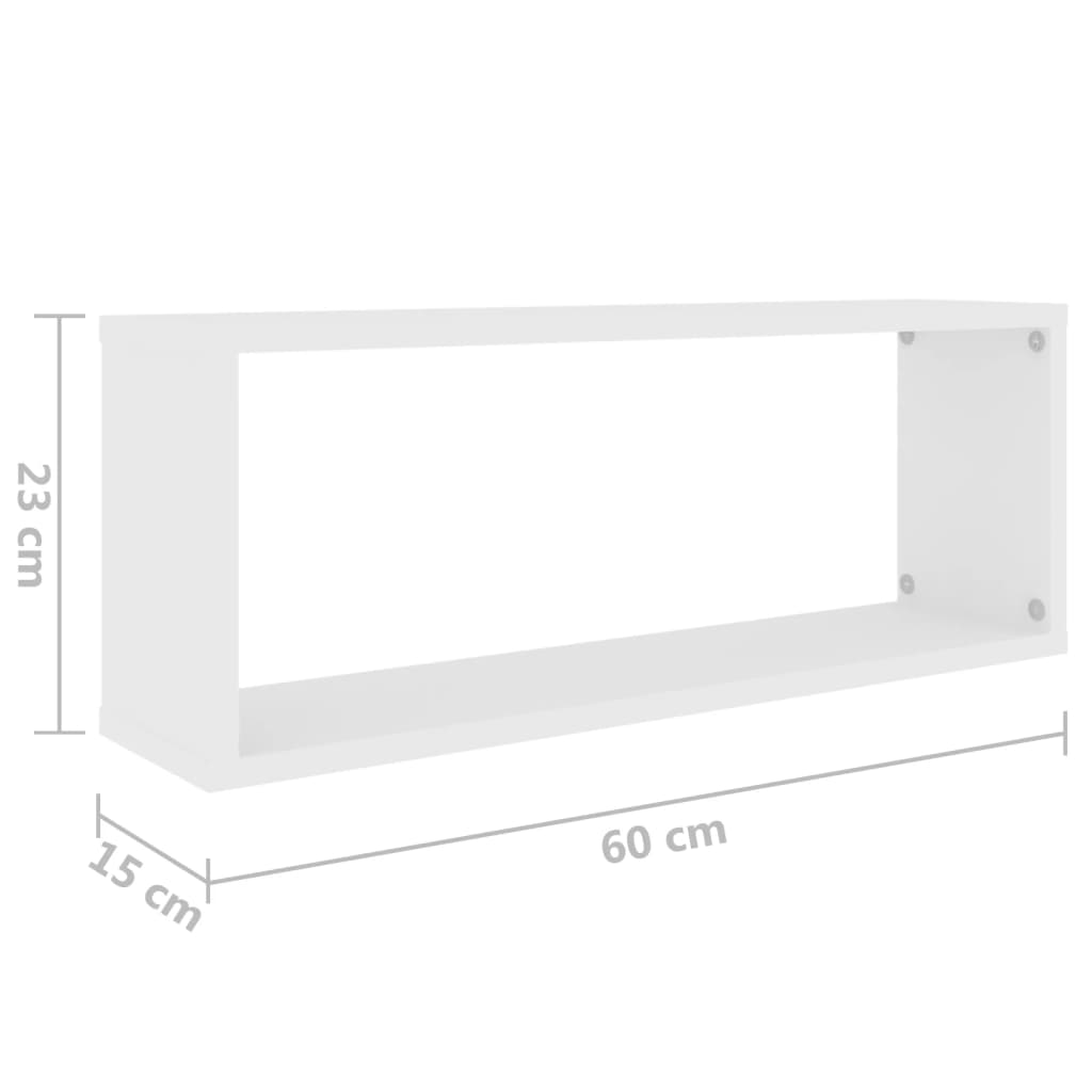 vidaXL Wall Cube Shelf 2 pcs White 60x15x23 cm Engineered Wood