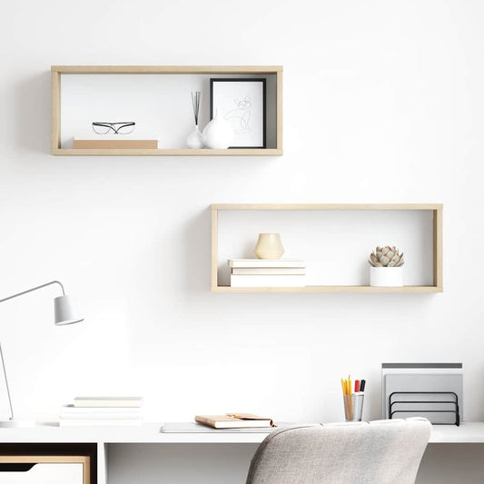 vidaXL Wall Cube Shelf 2 pcs Sonoma Oak 60x15x23 cm Engineered Wood
