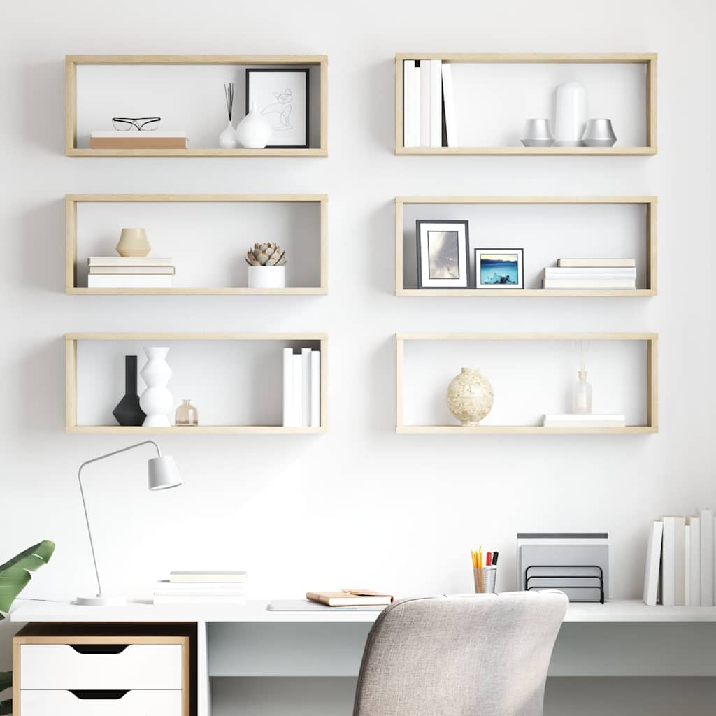vidaXL Wall Cube Shelf 6 pcs Sonoma Oak 60x15x23 cm Engineered Wood