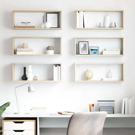 vidaXL Wall Cube Shelf 6 pcs Sonoma Oak 60x15x23 cm Engineered Wood