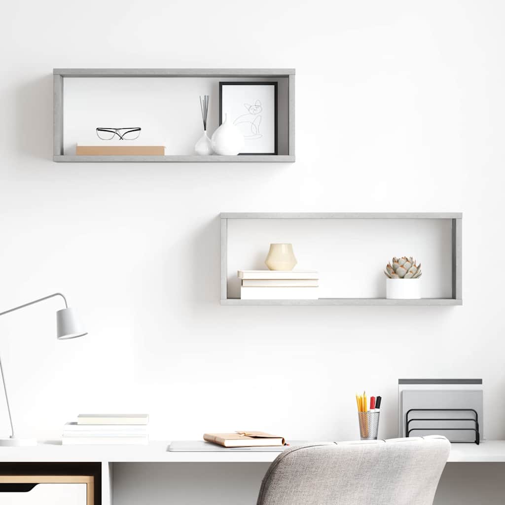 807145 vidaXL Wall Cube Shelves 2 pcs Concrete Grey 60x15x23 cm Engineered Wood
